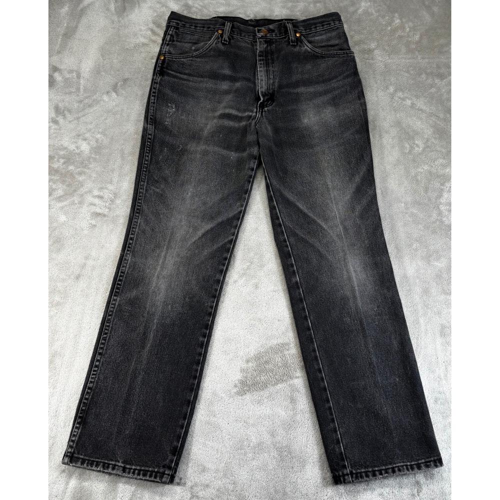Wrangler 936WBK Jeans Mens 33x30 Black Good Distressed Cowboy Cut Slim Fit